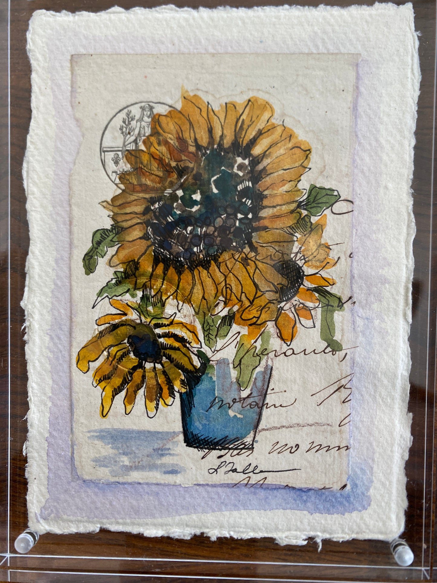 Sunflower blue vase