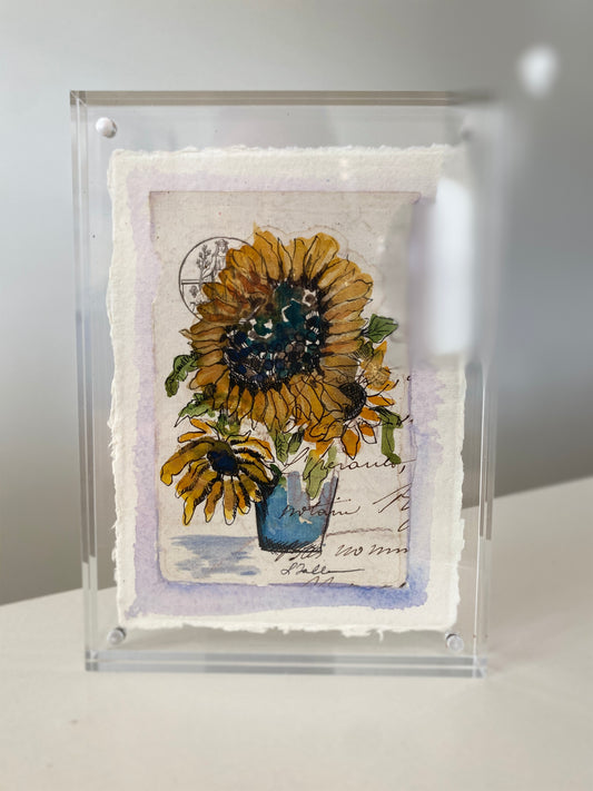 Sunflower blue vase